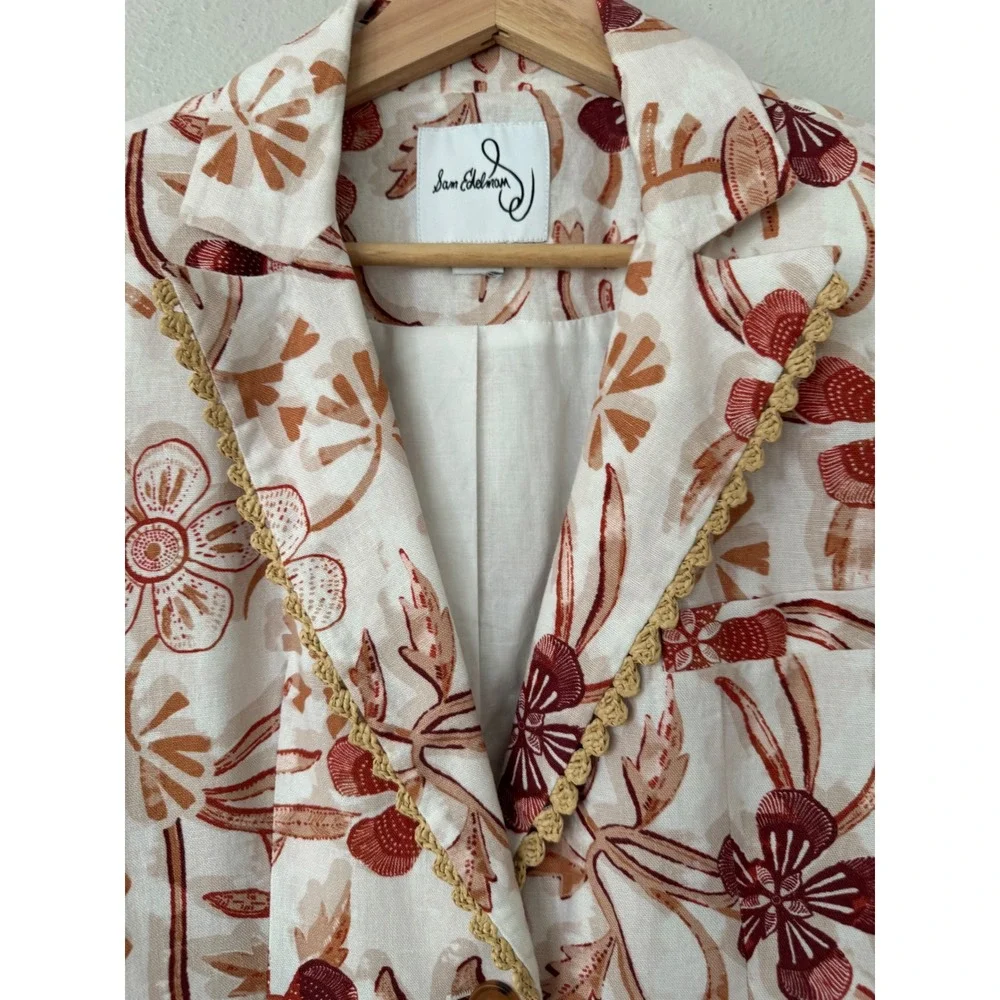 Sam Edelman Women's Enola Printed Blazer Size XS Linen Blend Floral - Picture 8 of 9